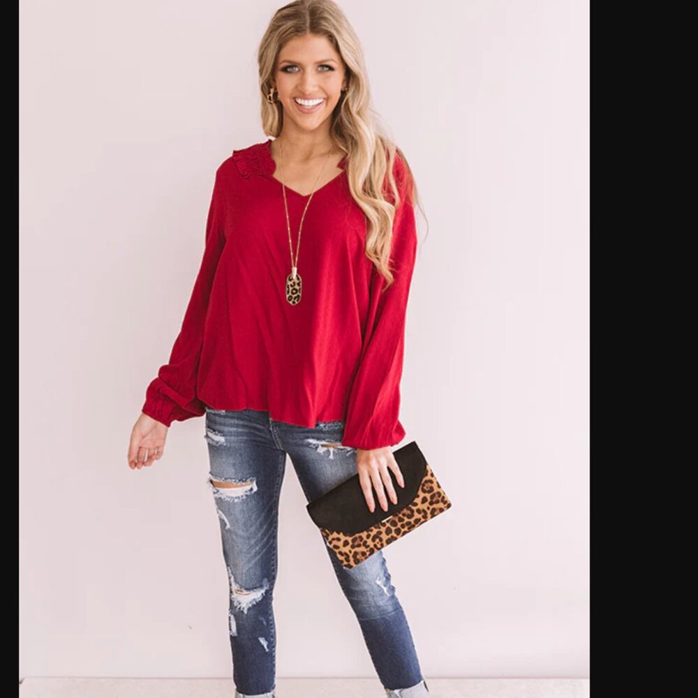NWOT Shop Impressions Size Small Burgundy Long Sleeve Ruffle Shift Top